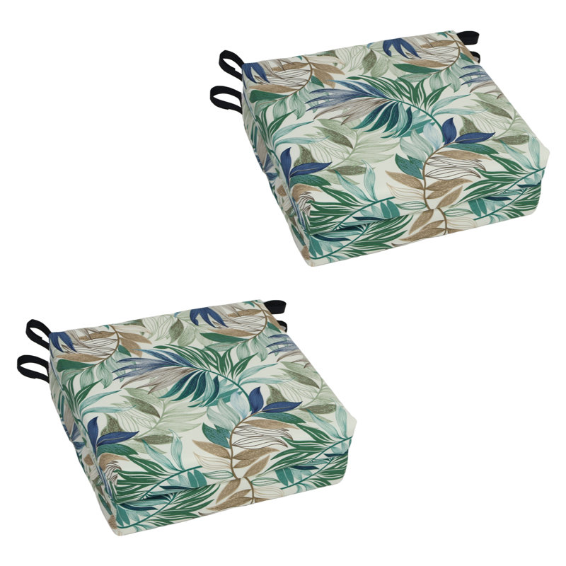 Square Outdoor Chair Cushions (Set Of 4), Tan/Green/Oasis Chambray Floral, 20" W x 19" D