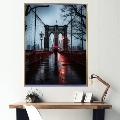 «Leiasia Red Gray New York Brooklyn Bridge I», reproduction sur toile