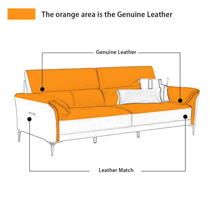 Causeuse-coussin standard en cuir véritable noir, Orange