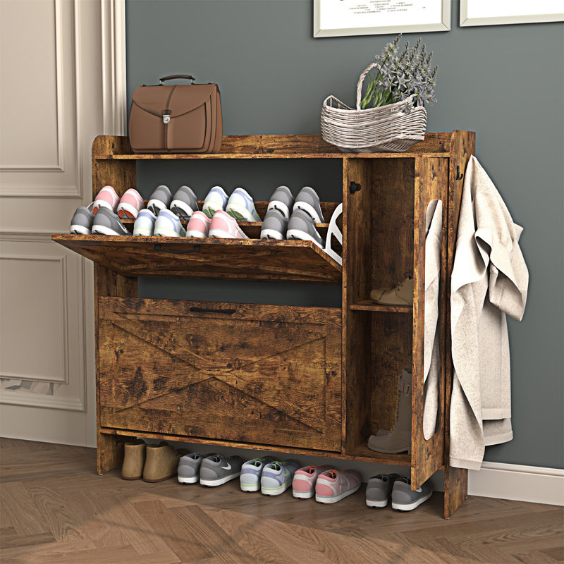 Armoire de rangement pour chaussures avec deux tiroirs rabattables