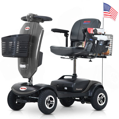Outdoor Compact Mobility Scooter With Windshield ,300W Motor, Travel - Long Range Power Extended Battery With Cup Holders & USB Charger Port, GREY