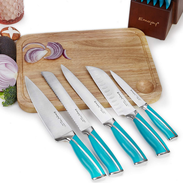 Emojoy Knives Set for Kitchen With Block,Rust Proof,15-Pcs Knife