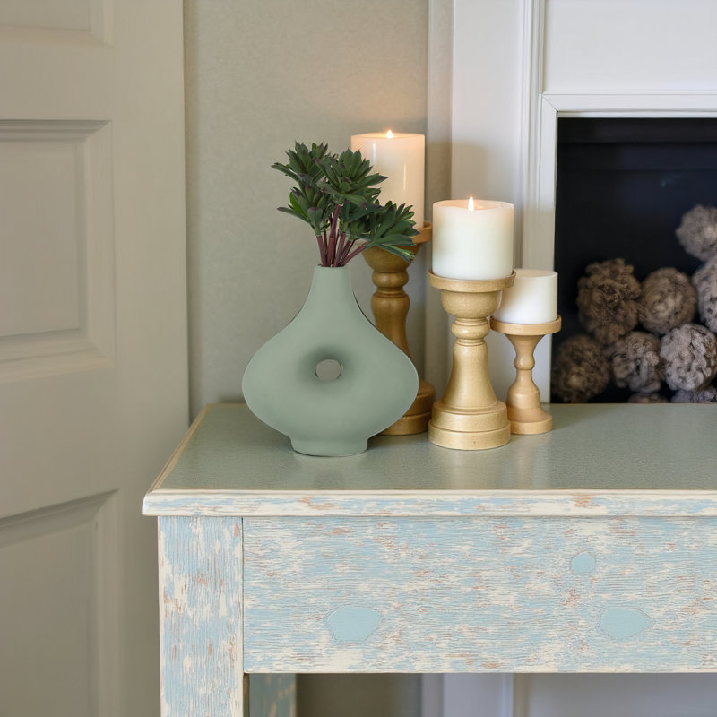 Decorative Stoneware Ceramic Vase with Sculptural Donut Shape and Boho Modern Design for Artistic Accent Styling and Contemporary Shelf or Tabletop Display