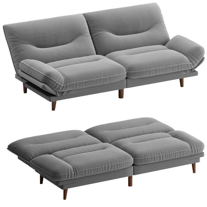 65" FUTON And FUTON Bed, Gray Corduroy