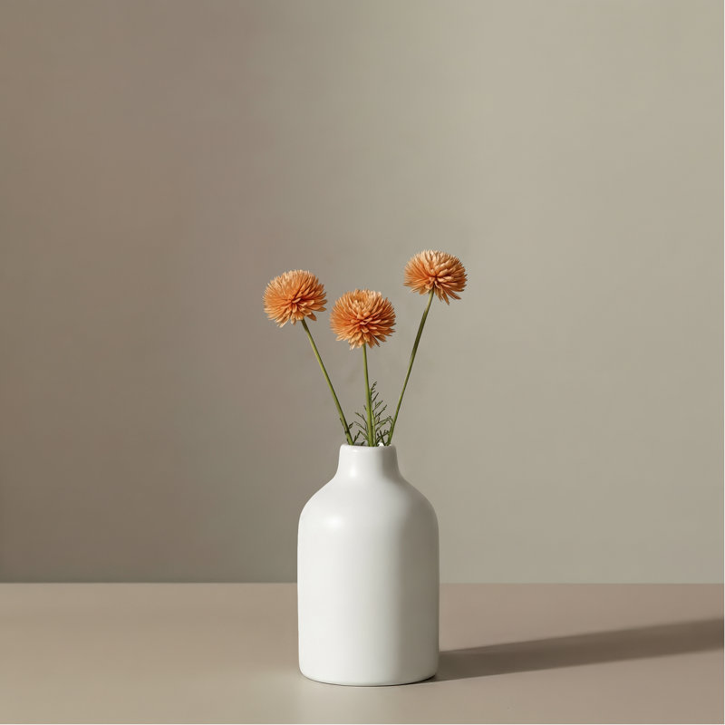 Marlow 5" Tall Handmade White Ceramic Vase, White, 5.5" H x 3.5" W x 3.5" D