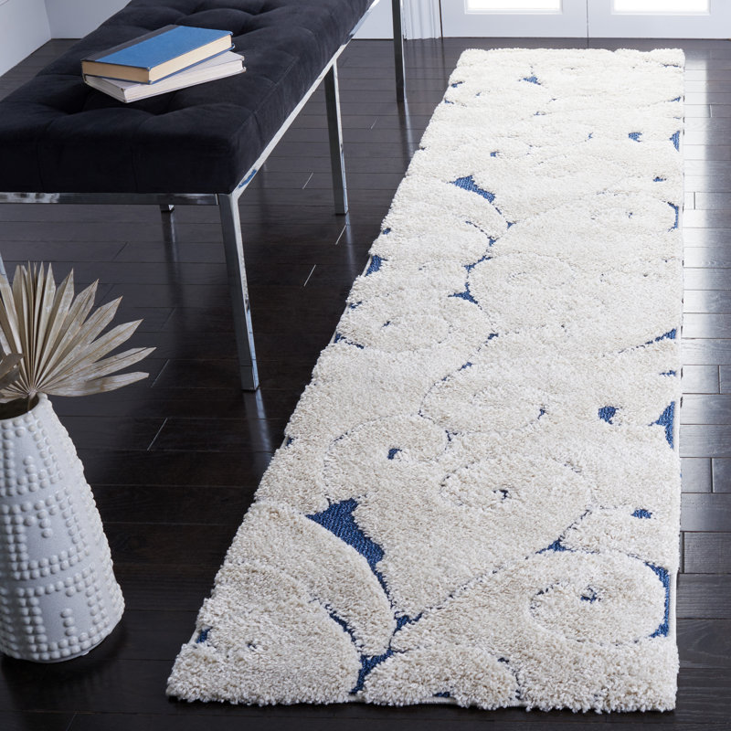 Tapis Amza, Tapis de couloir 2 pi 3 po x 9 pi, Crème/bleu