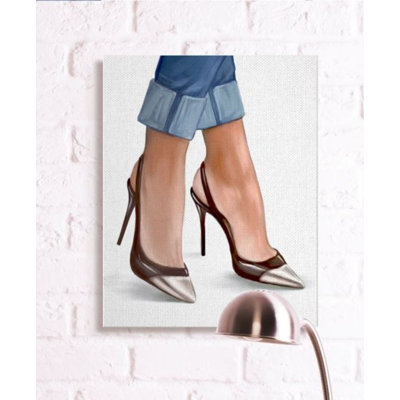 " Women's Fashion Heels Cuffed Blue Denim Detail " by Ziwei Li