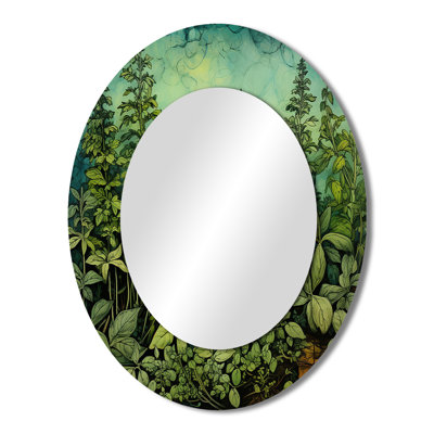 Herbs Oregano Hues 3 - Green Oval Wall Mirror Decor