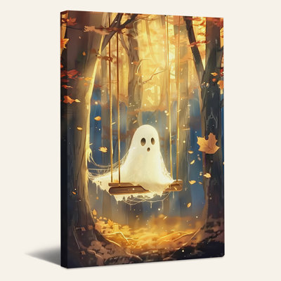«Glowing White Ghost On Swing In Golden Autumn», art mural sur toile