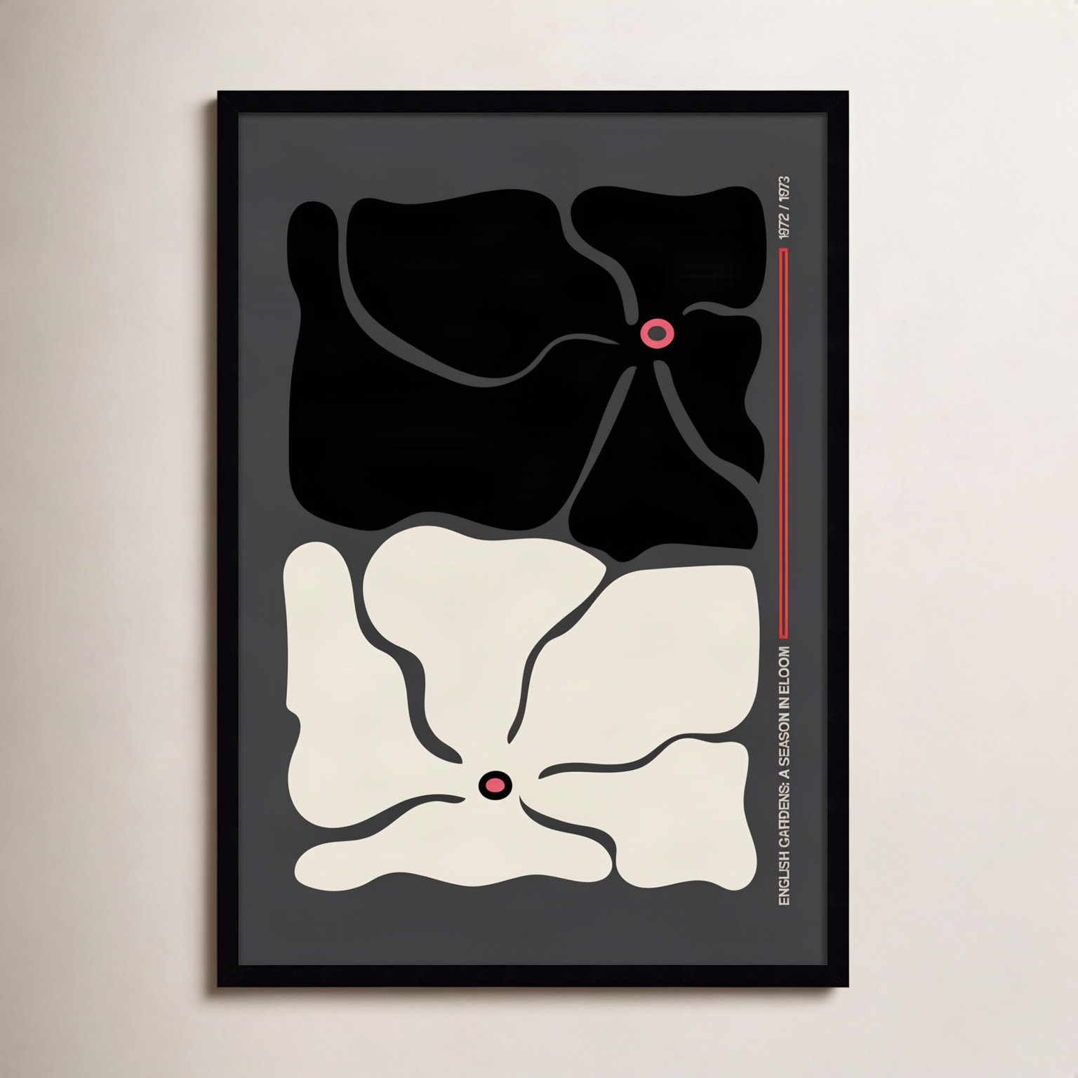 Two by Two Flower Grey Print, Black, 33" H x 24" W x 1" D