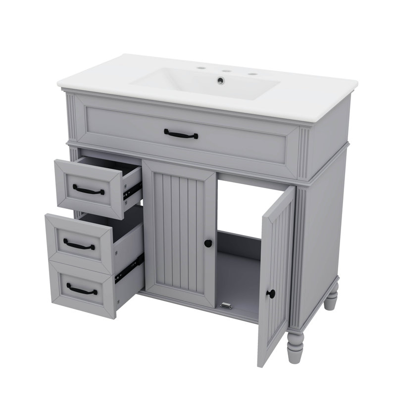 Meuble-lavabo de 36 pouces avec tiroirs pour lavabo, Gris