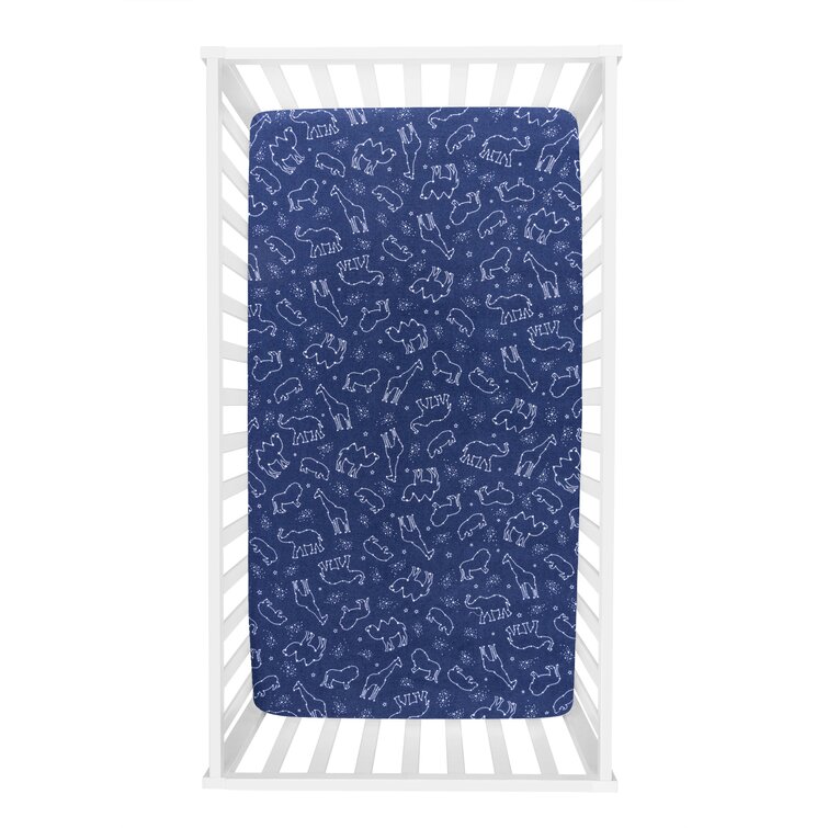 Navy Blue Animals 100% Cotton - Piece Standard Crib Fitted Sheet