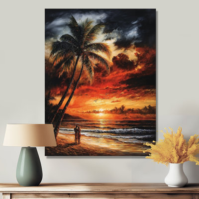 «Beachside Palm Trees At Sunset In Waikiki I», impression florale sur métal, palmiers