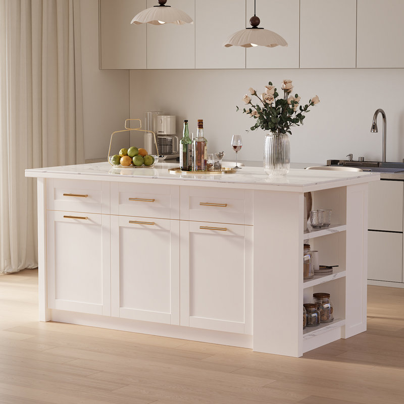 71" Kitchen Island with Storage Large Sintered Stone Kitchen Cabinet with Drawers,Modern Stationary Kitchen Prep Table Coffee Bar Cabinet for Dining Room