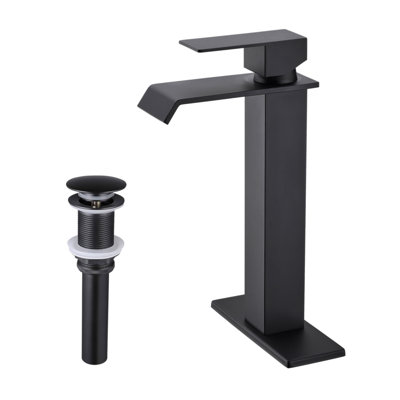 Robinet de lavabo de salle de bain à poignée simple avec bonde escamotable Waterfall