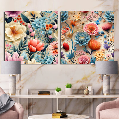 Cassandre - Ensemble de 2 collages carrés floraux