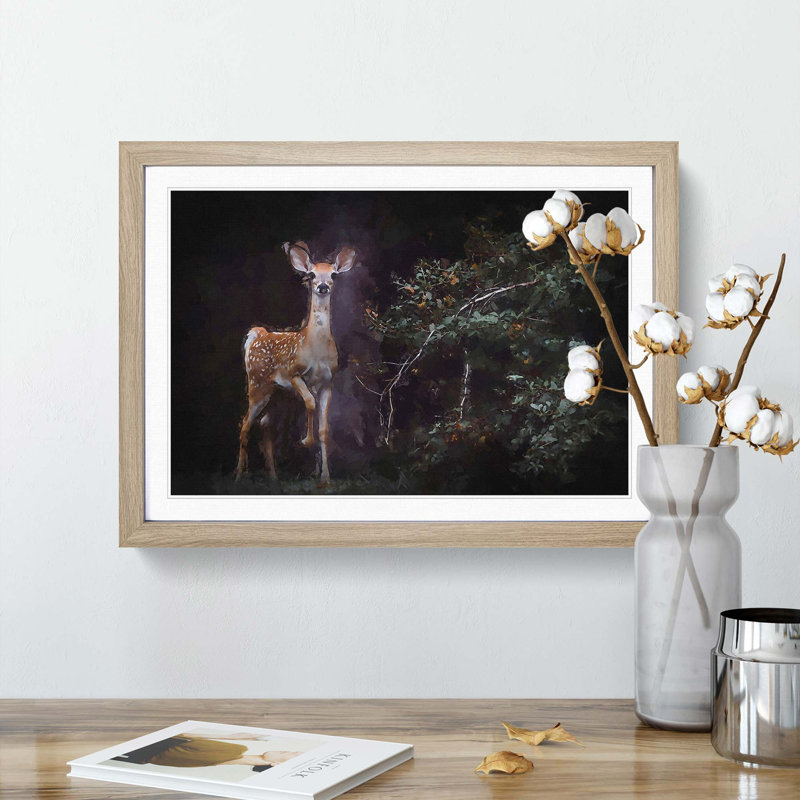 Curious Fawn in Abstract - Picture Frame Painting Print, 62cm H x 87cm W x 2cm D, Oak Framed