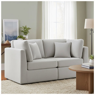 Chauncy 2-Piece Modular Sectional Sofa with Loose Back Cushions, Grey Polyester Upholstery, Extra Heavy Duty Fabric for Living Room