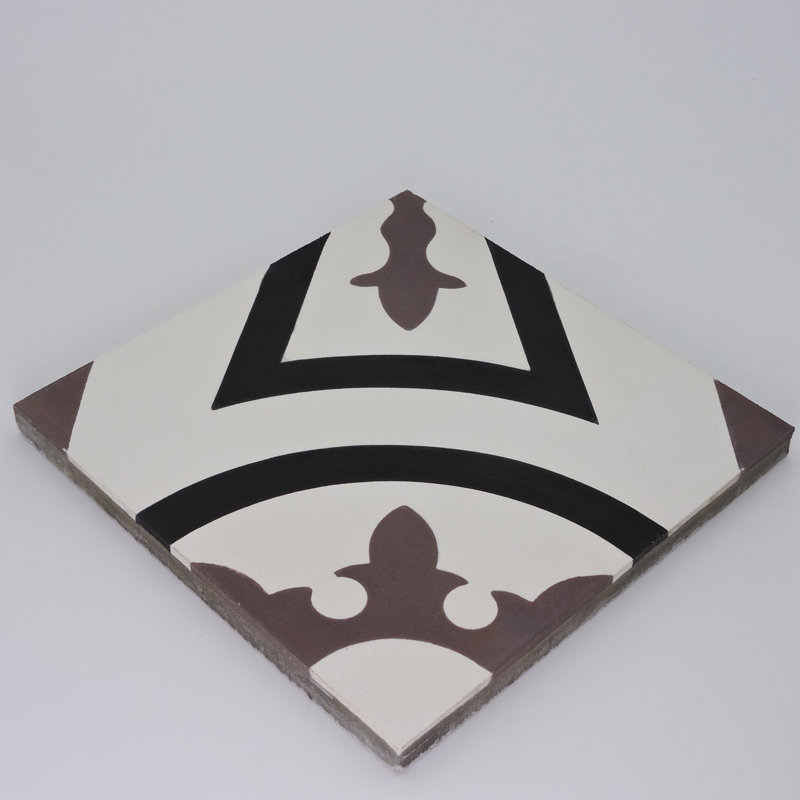 Ozod 8" x 8" Cement Patterned Wall & Floor Tile, Black/White/Purple