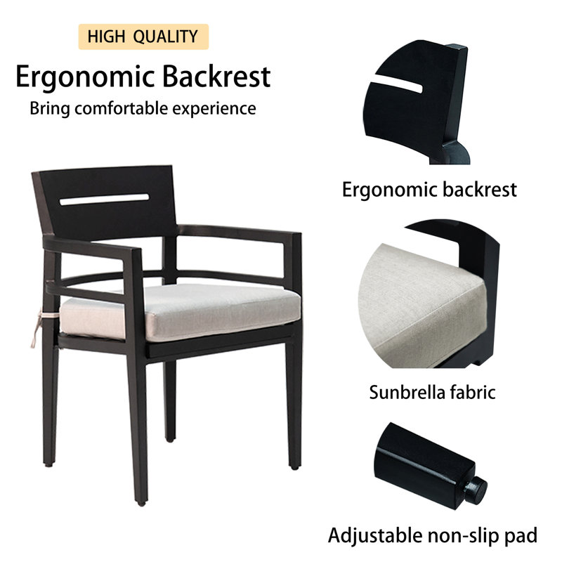5-Piece Outdoor Patio Aluminum Furniture, Modern Dining Set, Including 4 Dining Chairs Sunbrella Fabric Cushioned And 40" Square Dining Table With Umbrella Hole, Ember Black