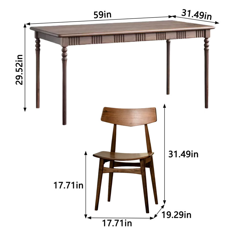 Walnut Solid Wood Solid Wood Top Four Leg Dining Set, 3 Piece Dining Set
