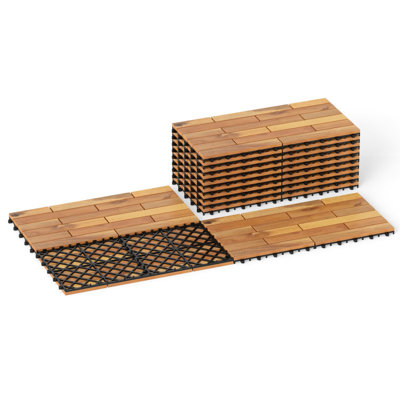 24"x12" 12 Pcs Acacia Interlocking Deck Tiles, Waterproof, Tool-Free
