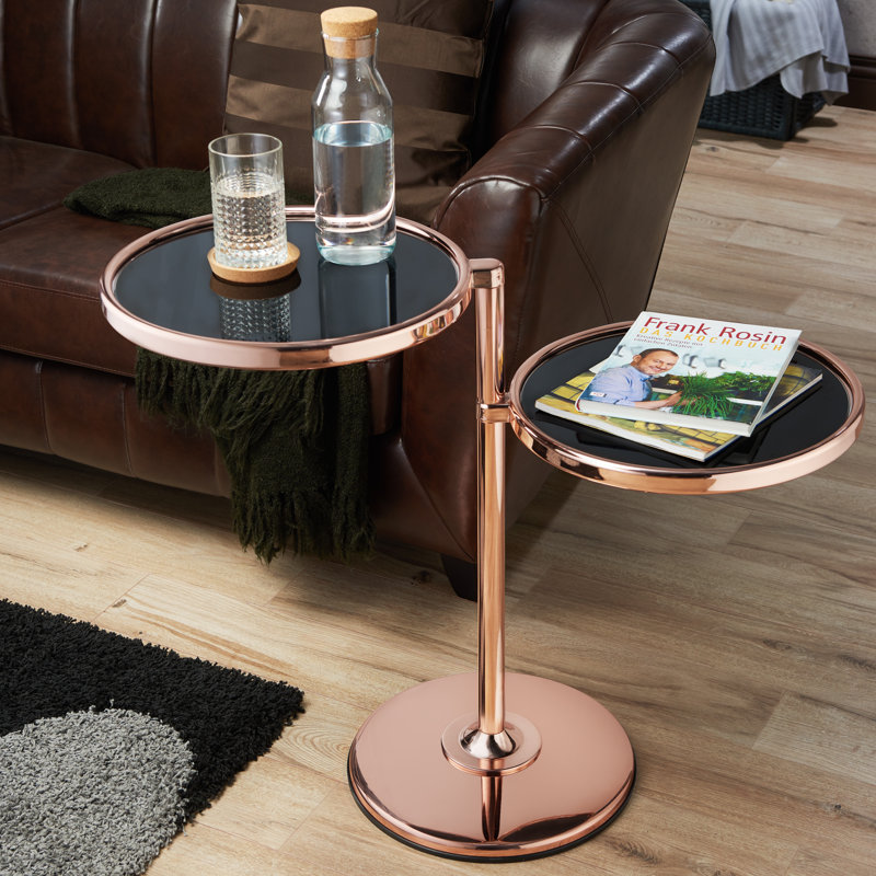 Glass Top Pedestal End Table, Rose Gold