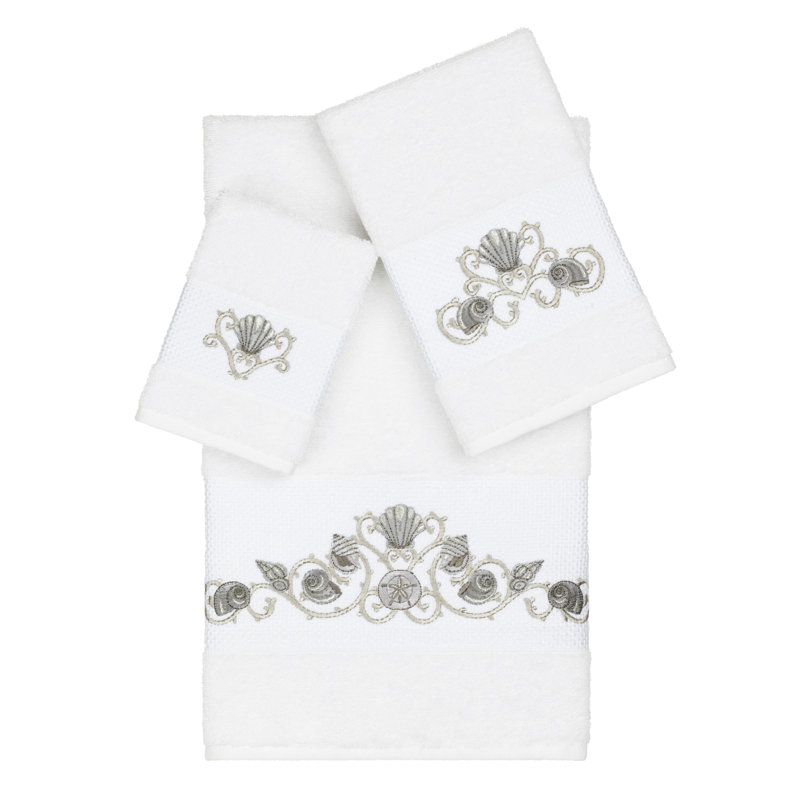 Bella Embellished 3 Piece Towel Set, White