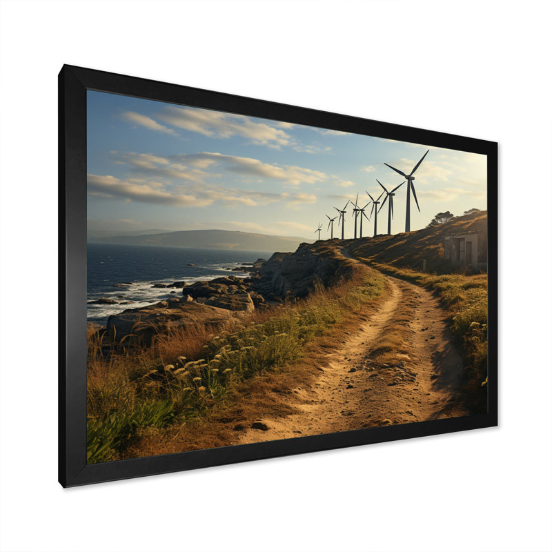 Wind Turbines Coastal Propeller I, reproduction d'art sur toile, Cadre simple noir, H 16 po x l 32 po x P 1 po