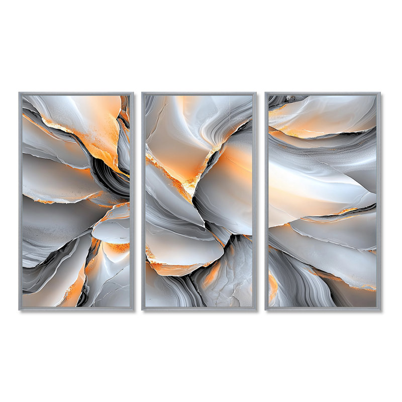 Ensemble d'art mural, "Fractals", Reproduction avec cadre flottant, H 40 po x l 60 po, Argent argent