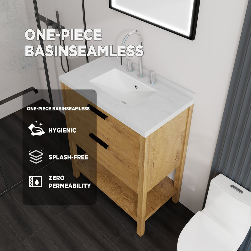 Meuble-lavabo autoportant avec lavabo, Chêne, 30"