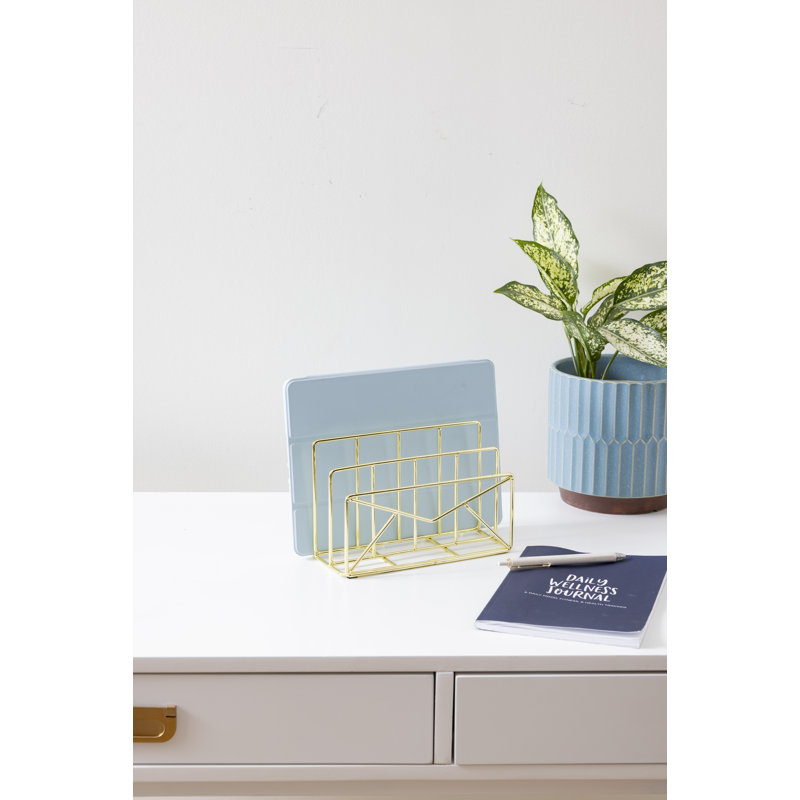 Leondre Metal 3 Slot Wire Desk Organiser, Brass
