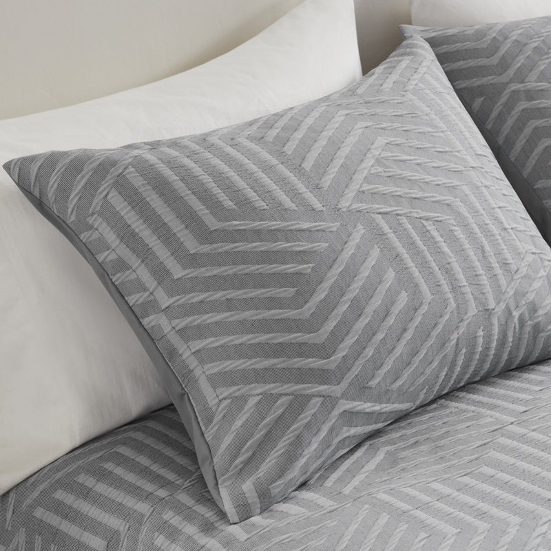 Full/Queen Grey Blue Microfiber Matelasse Jacquard Duvet Cover Set