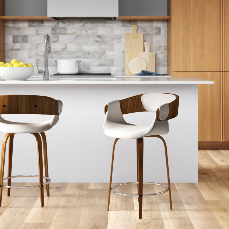 Boulemane Swivel Upholstered Counter Stool, Cream/Walnut, Counter Stool (24" Seat Height)