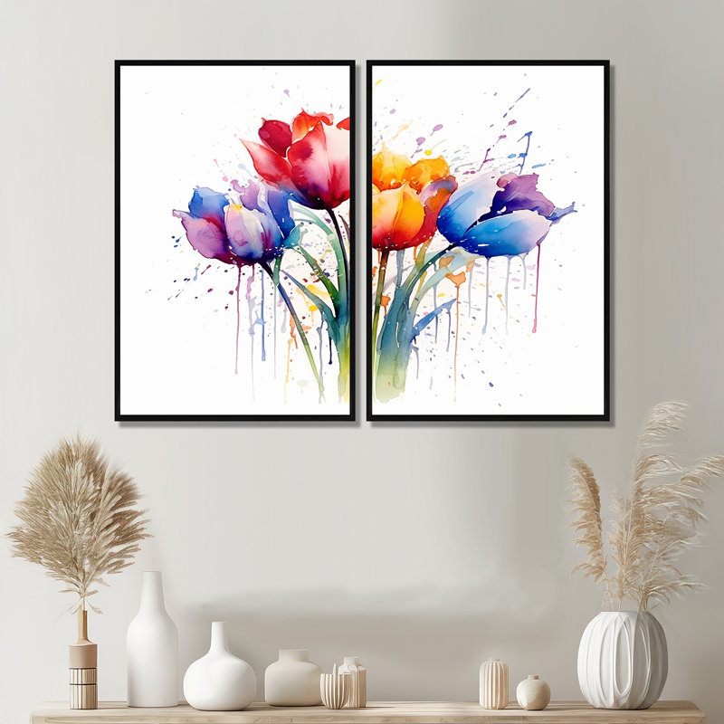 Herald - Art mural traditionnel rose, Black, 36" H x 48" W, Impression encadrée flottante