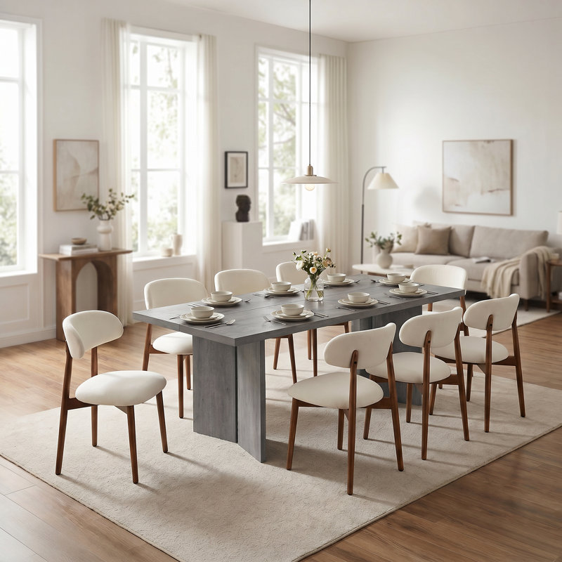 Table de salle à manger Amiliana, 9 pièces : table, 8 chaises, Noir / gris clair, H 29,53 po x l 63 po x P 31,5 po
