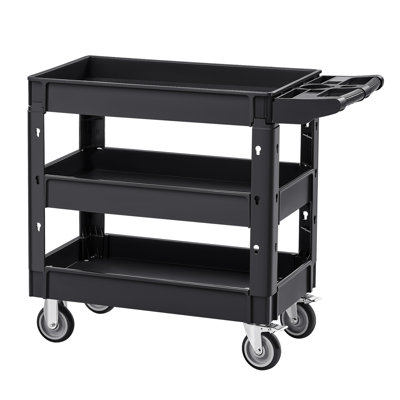Utility Service Cart, 3 Shelf 550LBS Heavy Duty Plastic Rolling Utility Cart