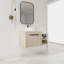 Meuble-lavabo flottant de conception moderne avec lavabo d'art en céramique, dalle de pierre plate blanche et petites tablettes de rangement, porte à fermeture en douceur, ensemble KD