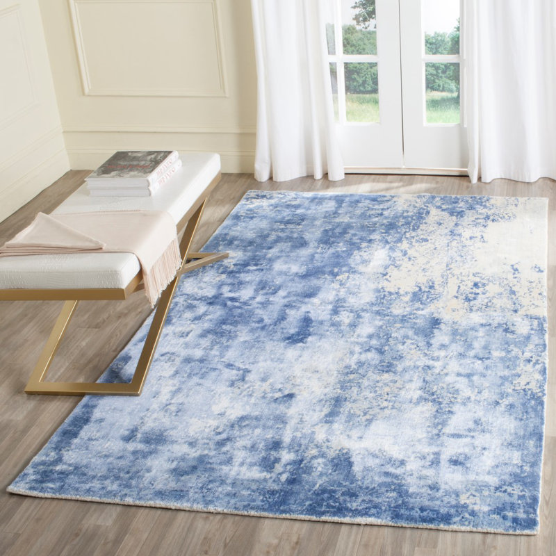 Tapis bleu / blanc à motif abstrait Mcelroy, Rectangle 9 pi x 12 pi