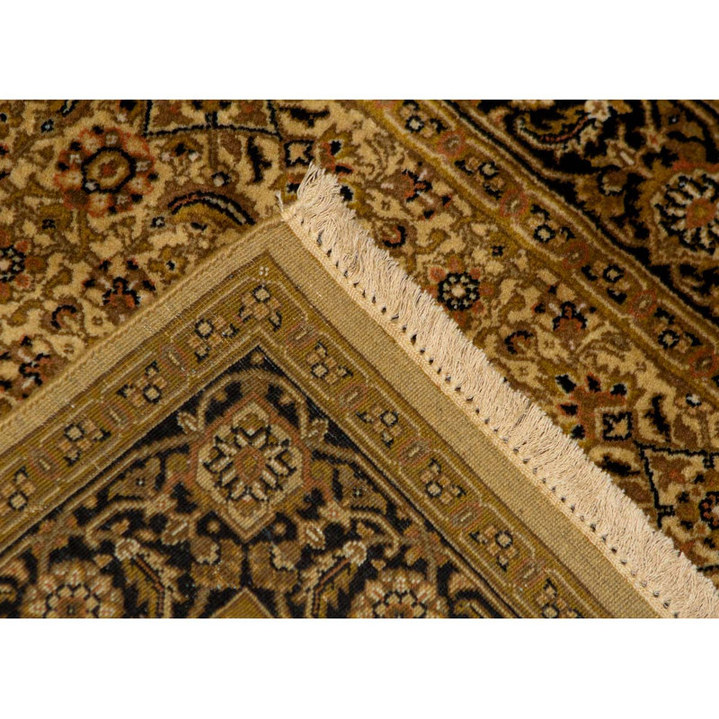 Tapis doré et noir noué à la main de haute qualité