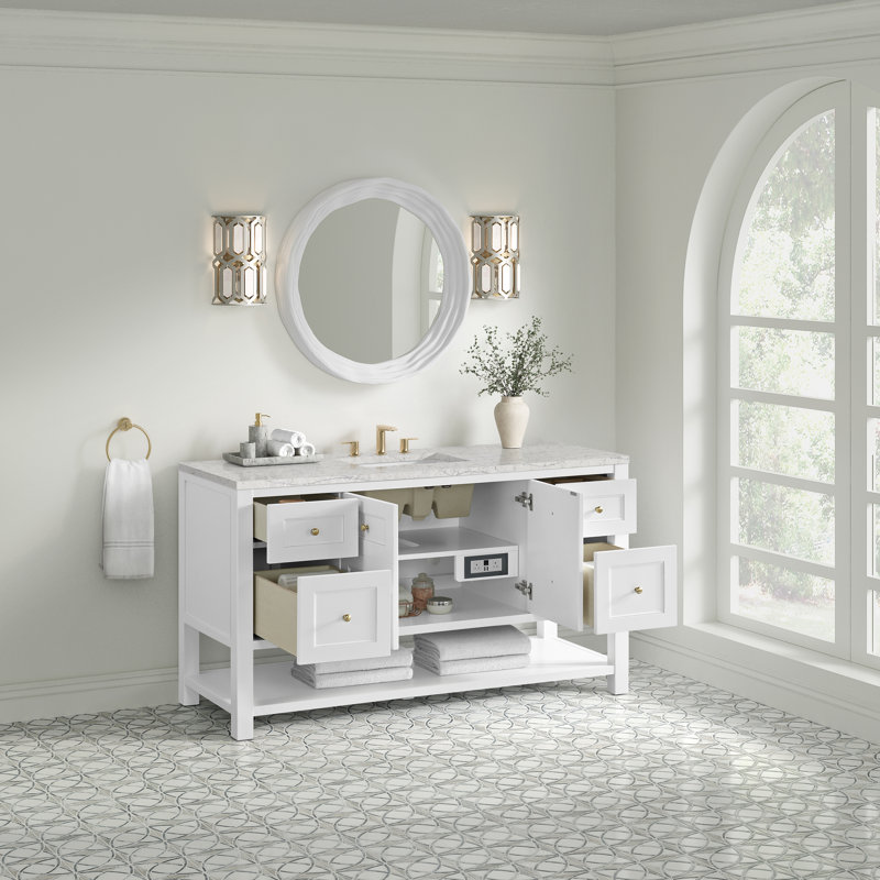 Breckenridge 60"W Single Vanity W/ Freepower Wireless Charger, Eternal Jasmine Pearl, Bright White