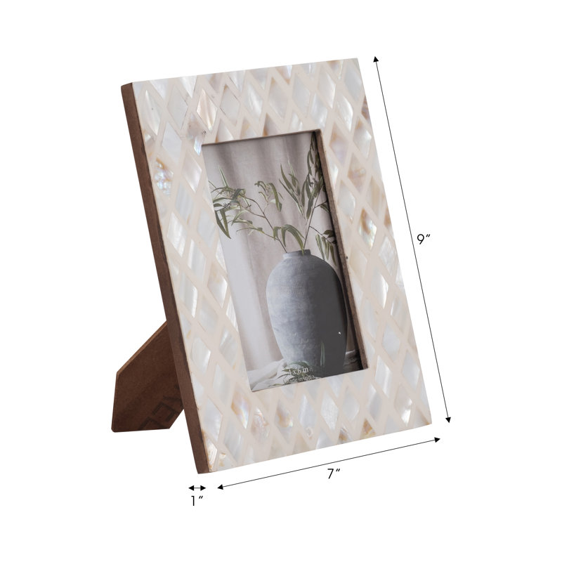 Shell Wood Glass Capiz Frame with Intricate Inlay Detailing and Durable Back Stand for Display - Handcrafted Decorative Frame Featuring Quality Materials and Textured Natural Shell Accent