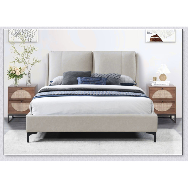 Upholstered Bed, King, Tan