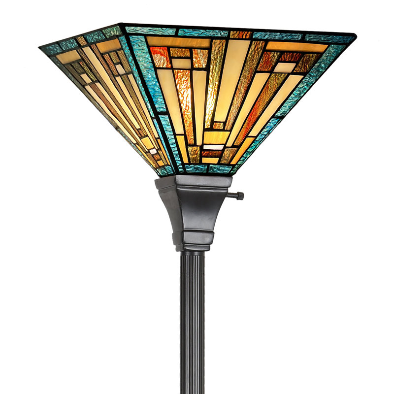 Tiffany Torchiere Floor Lamp Antique Mission Style Standing Corner Lighting, Green