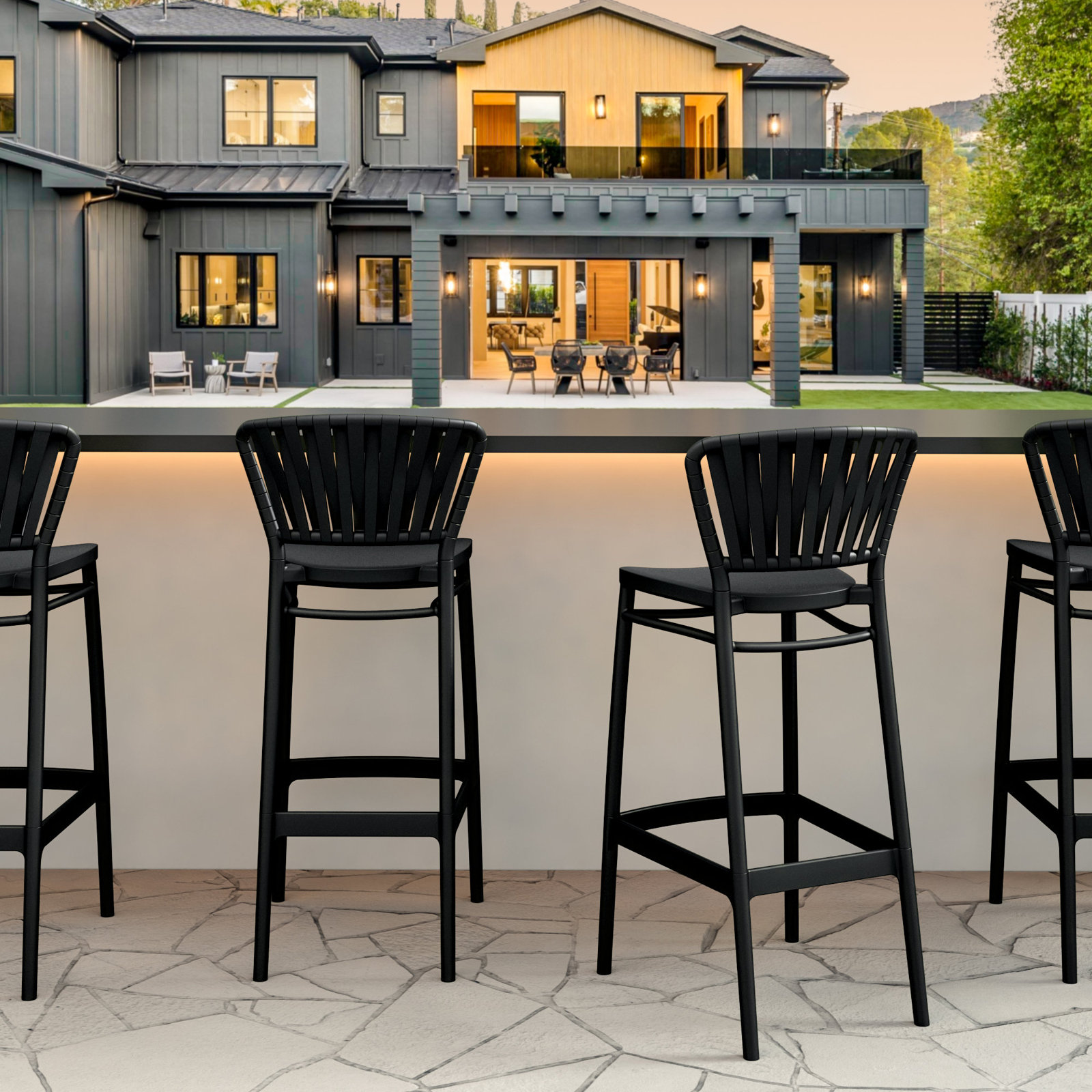 Newport Outdoor Barstool, 29.5", Black