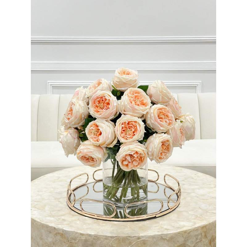 Large Real Touch Champagne Austin Rose Stems – Luxury Silk Roses For Home Décor