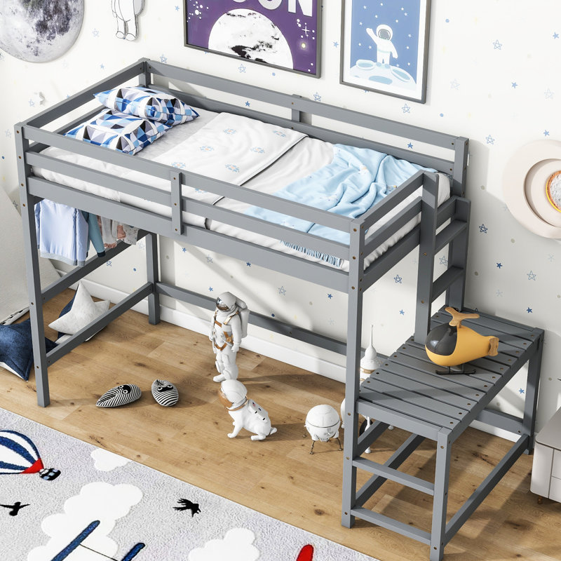 Lit mezzanine simple gris avec plateforme, fabrication de chambre à coucher de qualité et élégant pour la décoration