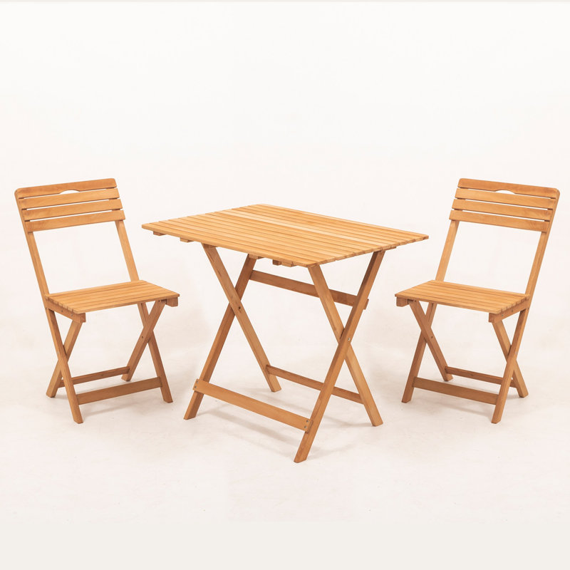 Ensemble de table et chaises de jardin rustique (3 pièces), naturel et crème, 31,5 po x 28,3 po x 23,6 po | 100% bois de hêtre, sans vernis, agent de conservation à base d'eau | Parfait pour les repas en plein air et la détente, design durable et élégant
