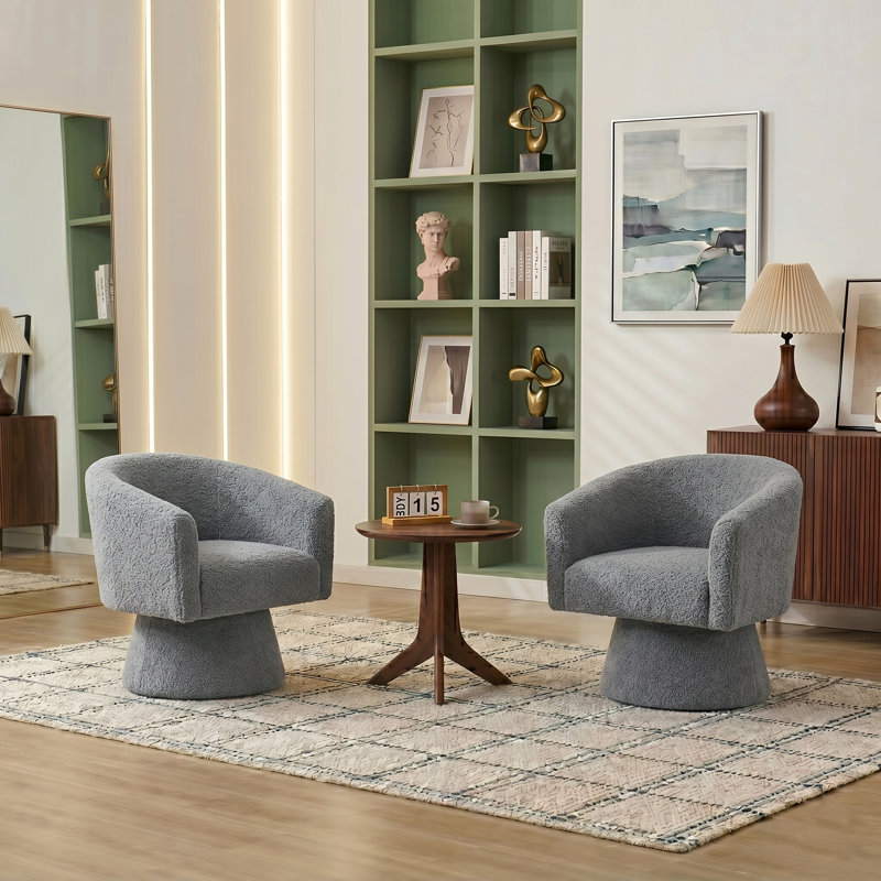 Caleigha Upholstered Swivel Barrel Chair, Gray Polyester