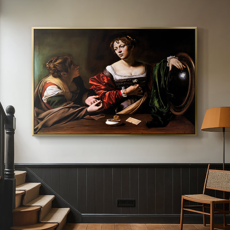 Martha et Mary Magdalene, v. 1598 - Toile tendue avec châssis Caravaggio, 26 x 40, Doré